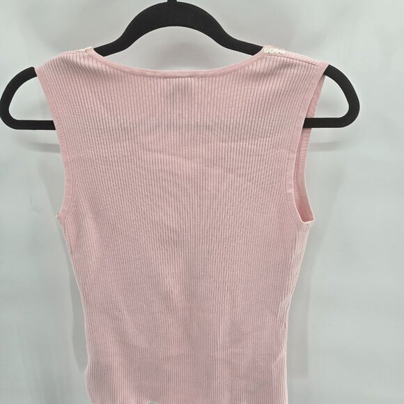 Vintage Faded Glory Pink Sequin Ribbed Y2k Cotton Blend V-Neck Tank Small - Picture 4 of 7